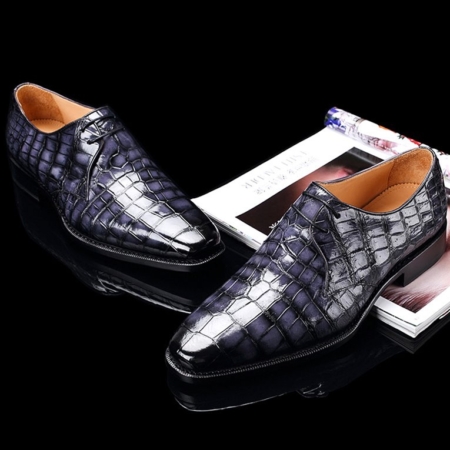 Handcrafted Men's Premium Alligator Skin Derby Shoes-Gray