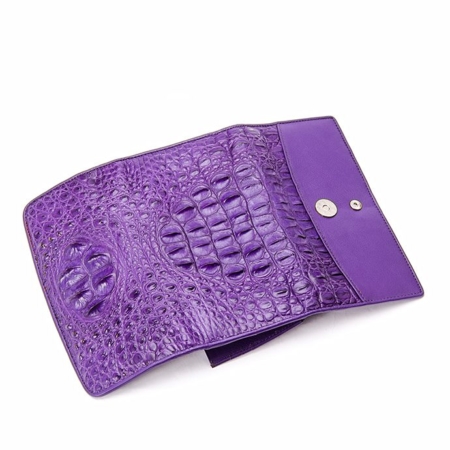 Ladies Crocodile Leather Flap Clutch Long Bi-fold Wallet Travel Purse-Details