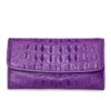 Ladies Crocodile Leather Flap Clutch Long Bi-fold Wallet Travel Purse-Purple-Back Skin