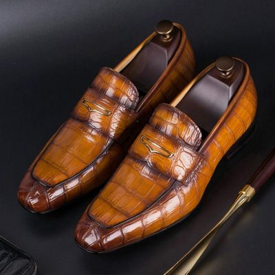 Luxury Alligator Skin Slip-On Loafers for Men-Brown
