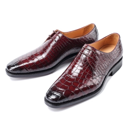 Men's Premium Alligator Skin Derby Shoes-Burgundy