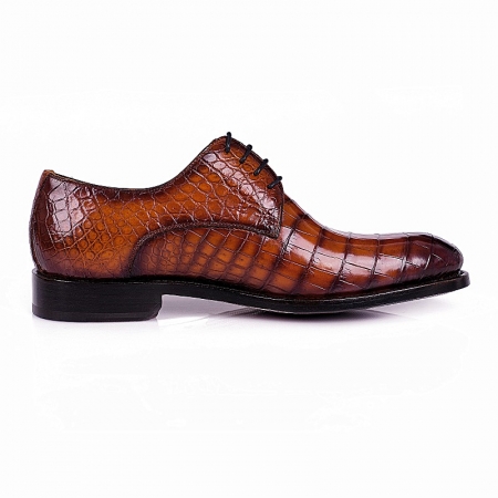 Men’s Genuine Alligator Leather Derby Shoes in Goodyear Welt-Brown
