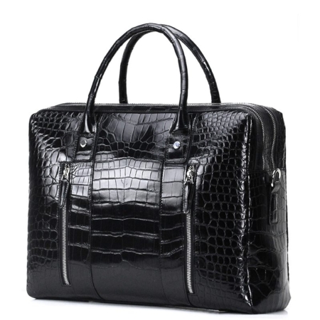 Shiny Black Alligator Briefcase Messenger Bag Business Office Bag