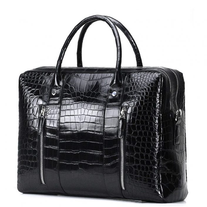 Shiny Black Alligator Briefcase Messenger Bag Business Office Bag for Men