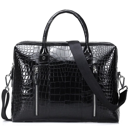 Shiny Black Alligator Briefcase Messenger Bag Business Office Bag for Men