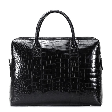 Shiny Black Alligator Briefcase Messenger Bag Business Office Bag for Men