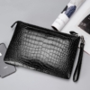 Alligator Envelope Clutch Bag Business Portfolio Briefcase Large Wallet With Strap-Black-Display