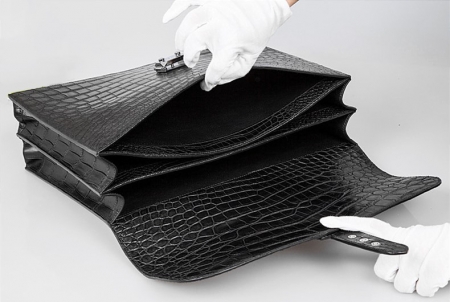 Alligator Leather Briefcase Laptop Bag Messenger Bag with Lock-Inside