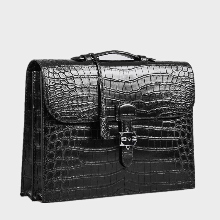 Alligator Leather Briefcase Laptop Bag Messenger Bag with Lock-Side