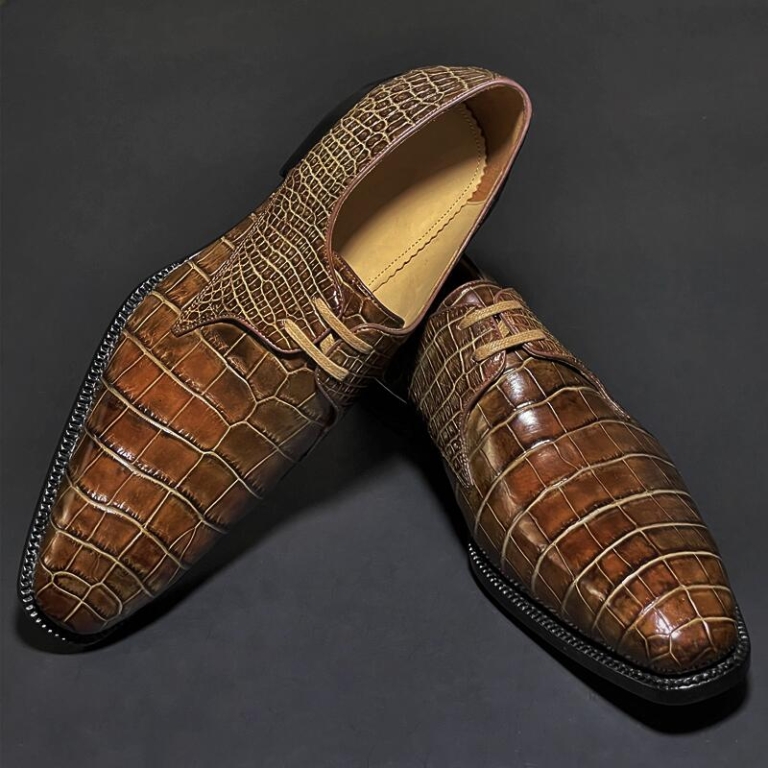 Men's Handmade Alligator Leather Modern Classic Lace-up Dress Derby Shoes