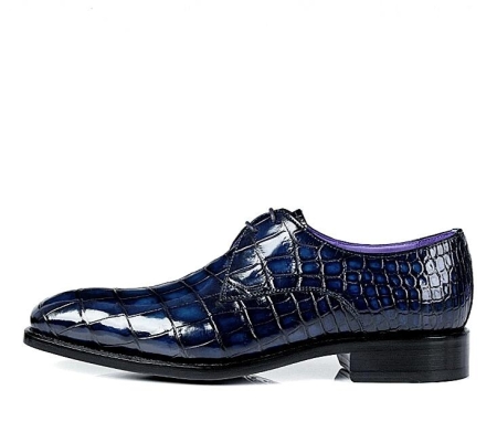 Alligator Leather Modern Classic Lace-up Dress Derby Shoes-Blue