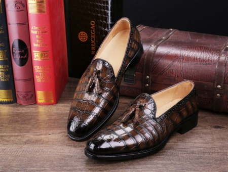 Classic Alligator Leather Tassel Loafer Comfortable Slip-On Dress Shoes-Display