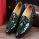 Classic Alligator Leather Tassel Loafer Comfortable Slip-On Dress Shoes-Green