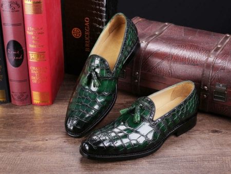 Classic Alligator Leather Tassel Loafer Comfortable Slip-On Dress Shoes-Green-Display