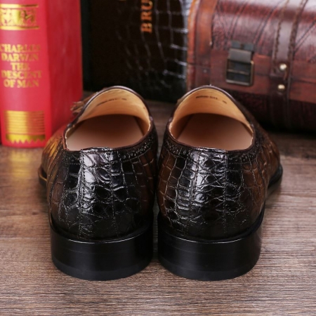 Classic Alligator Leather Tassel Loafer Comfortable Slip-On Dress Shoes-Heel