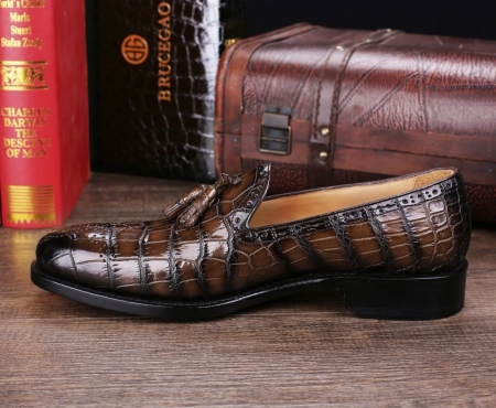 Classic Alligator Leather Tassel Loafer Comfortable Slip-On Dress Shoes-Side-1