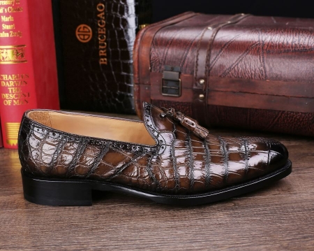 Classic Alligator Leather Tassel Loafer Comfortable Slip-On Dress Shoes-Side