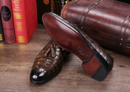 Classic Alligator Leather Tassel Loafer Comfortable Slip-On Dress Shoes-Sole