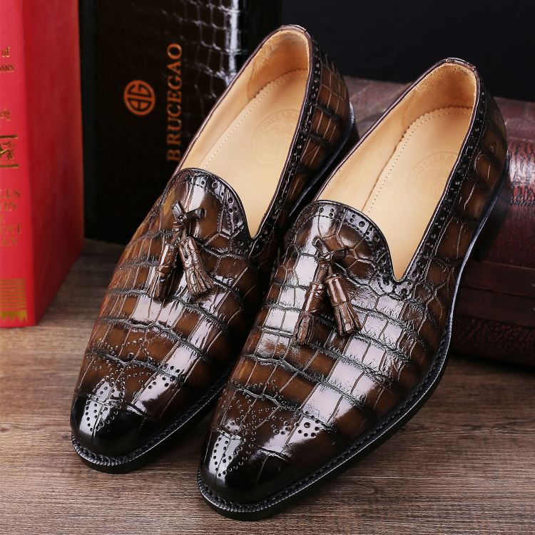 Classic Alligator Leather Tassel Loafer Comfortable Slip-On Dress Shoes