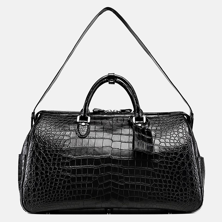 60CM Black Genuine Crocodile,Alligator Leather Skin Men Bag,Travel Bag,duffel