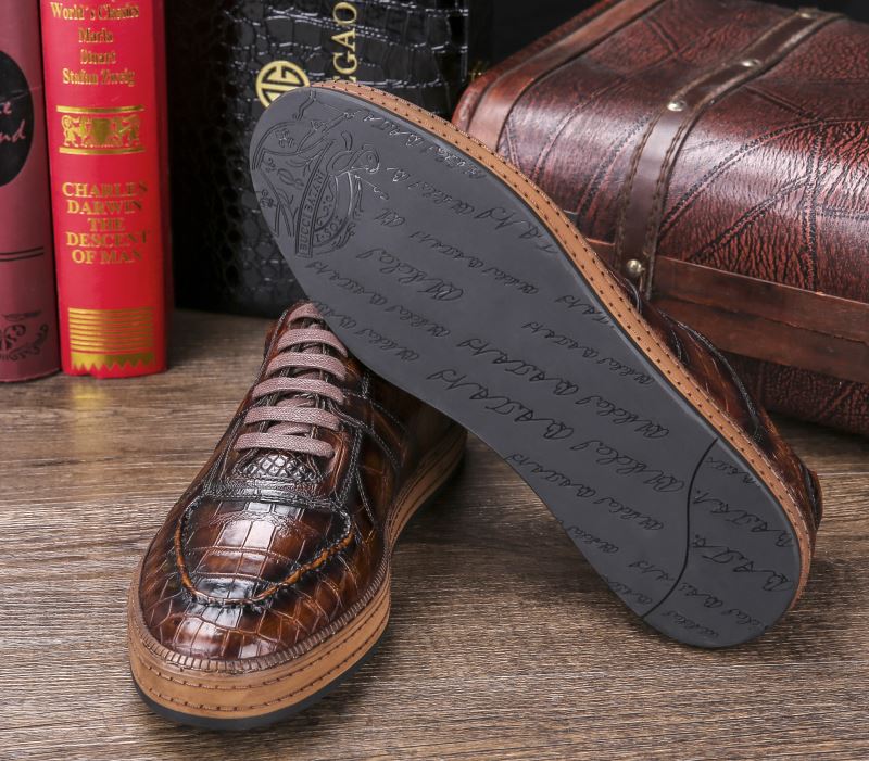Spring Autumn Men Genuine Leather Shoes Vintage High Quality Crocodile Skin  Casual Sneakers Lace Up Round Toe Designer Shoes Men