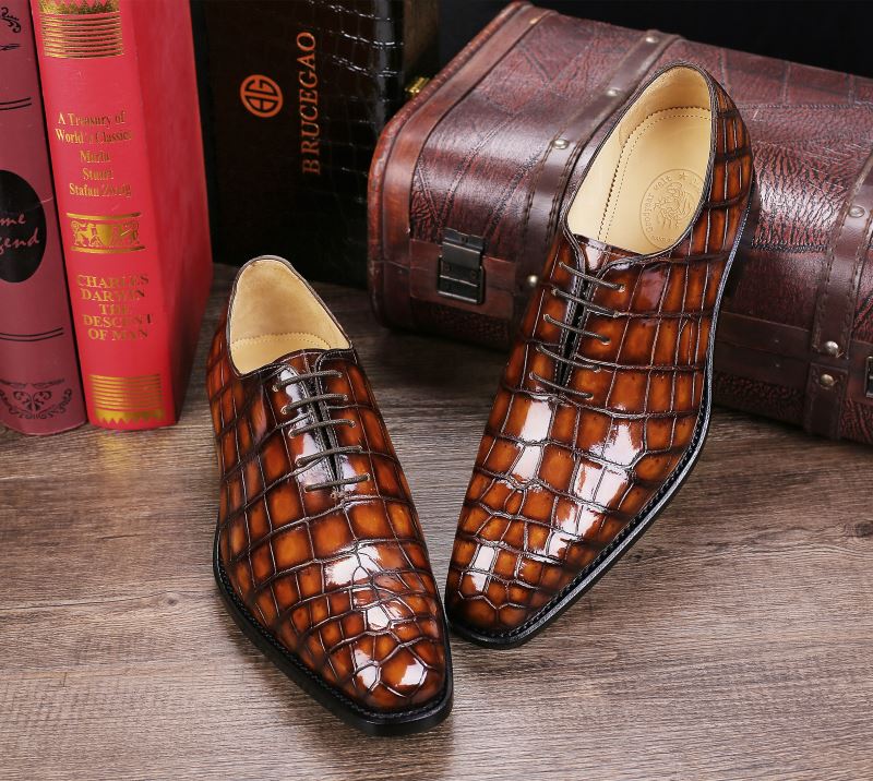 Handcrafted Men's Classic Alligator Leather Dress Shoes Goodyear Welt-Brown-1