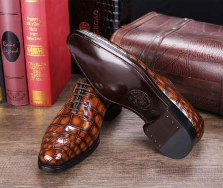 Handcrafted Men's Classic Alligator Leather Dress Shoes Goodyear Welt-Brown-Sole