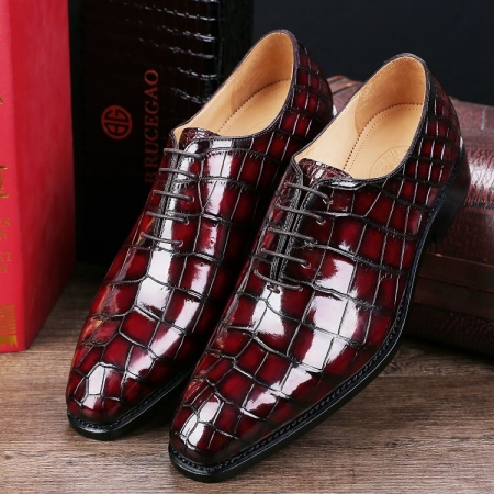 Handcrafted Men's Classic Alligator Leather Dress Shoes Goodyear Welt-Burgundy