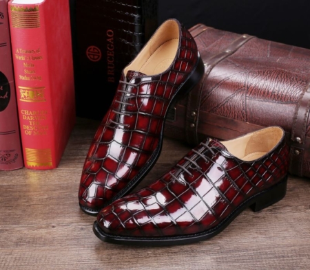 Handcrafted Men's Classic Alligator Leather Dress Shoes Goodyear Welt-Burgundy-Dispaly