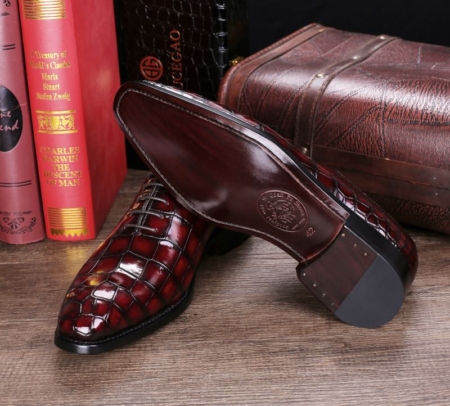 Handcrafted Men's Classic Alligator Leather Dress Shoes Goodyear Welt-Burgundy-Sole