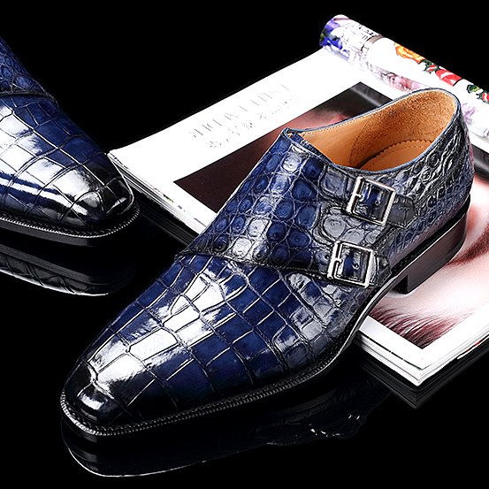 Double side Blue/BLACK Genuine Crocodile Leather Skin Men's