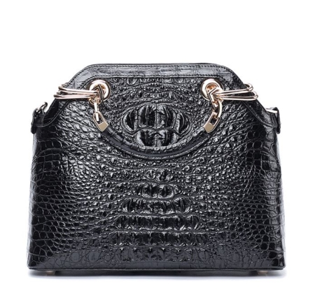 Ladies Genuine Crocodile Handbag Top Handle Purse-Black