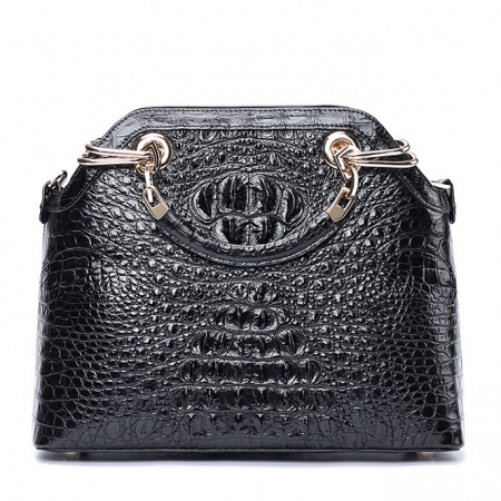 Ladies Genuine Crocodile Handbag Top Handle Purse-Black