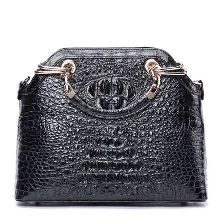 Ladies Genuine Crocodile Handbag Top Handle Purse-Black