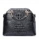 Ladies Genuine Crocodile Handbag Top Handle Purse-Black