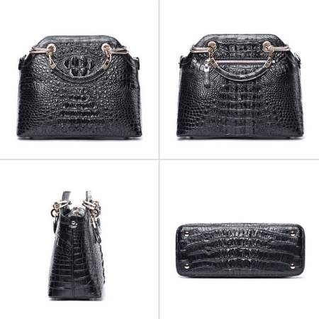 Ladies Genuine Crocodile Handbag Top Handle Purse-Black-Display