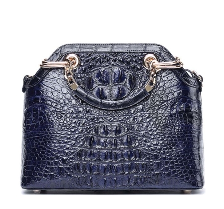 Ladies Genuine Crocodile Handbag Top Handle Purse-Dark Blue