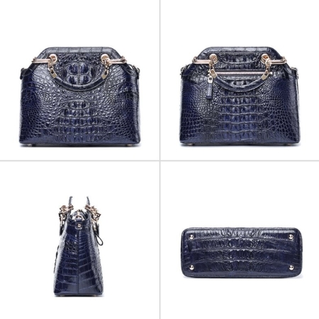 Ladies Genuine Crocodile Handbag Top Handle Purse-Dark Blue-Display