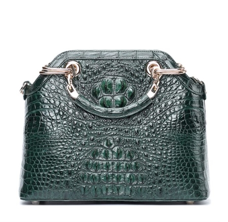 Ladies Genuine Crocodile Handbag Top Handle Purse-Green