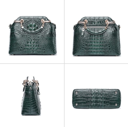 Ladies Genuine Crocodile Handbag Top Handle Purse-Green-Display