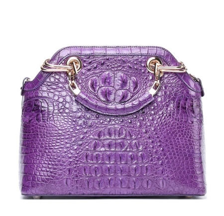 Ladies Genuine Crocodile Handbag Top Handle Purse-Purple