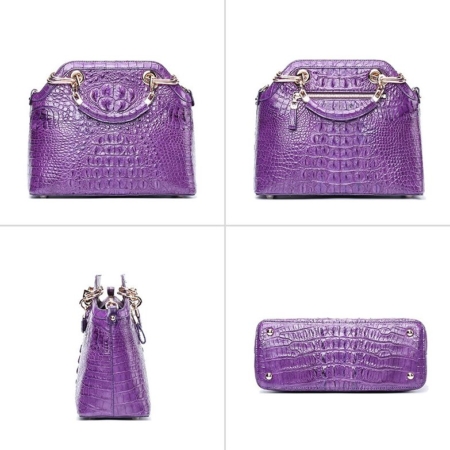 Ladies Genuine Crocodile Handbag Top Handle Purse-Purple-Display