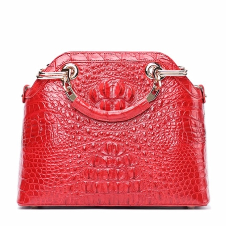 Ladies Genuine Crocodile Handbag Top Handle Purse-Red