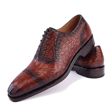 Mens Alligator Leather Cap Toe Lace-up Oxford Classic Modern Business ...