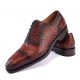 Mens Alligator Leather Cap Toe Lace up Oxford Classic Modern Business Dress Shoes-Brown