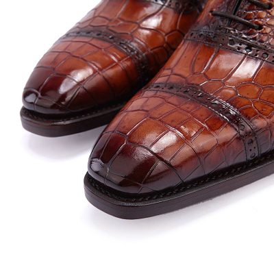 Mens Alligator Leather Cap Toe Lace-up Oxford Classic Modern Business ...