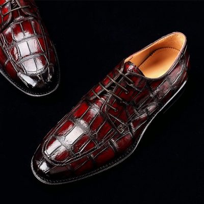 Men's Burnished Genuine Alligator Leather Shoes Classic Formal Leader Dress Shoes