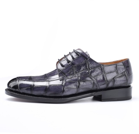 Men's Burnished Genuine Alligator Leather Shoes Classic Formal Leader Dress Shoes-Gray-Side