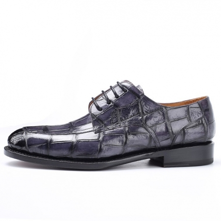 Men's Burnished Genuine Alligator Leather Shoes Classic Formal Leader Dress Shoes-Gray-Side