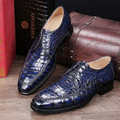 Men's Classic Office Alligator Skin Lace up Pointed-Toe Oxfords Dress Shoes